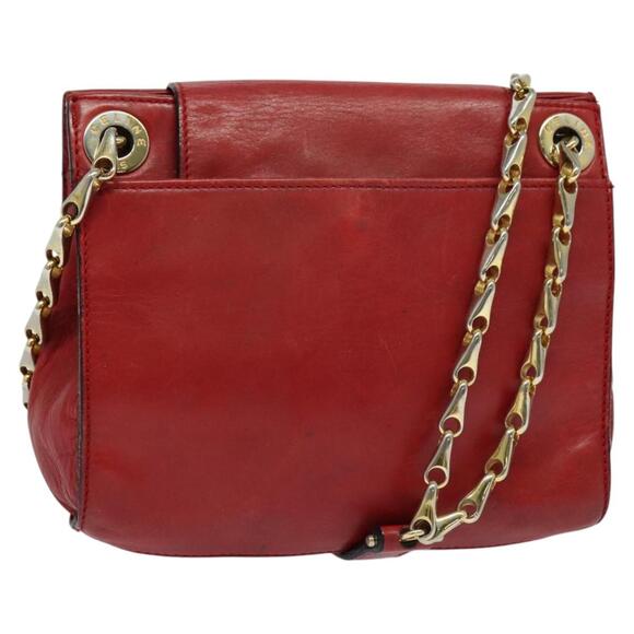CELINE Chain Shoulder Bag Leather Red Gold - Picture 1 of 12
